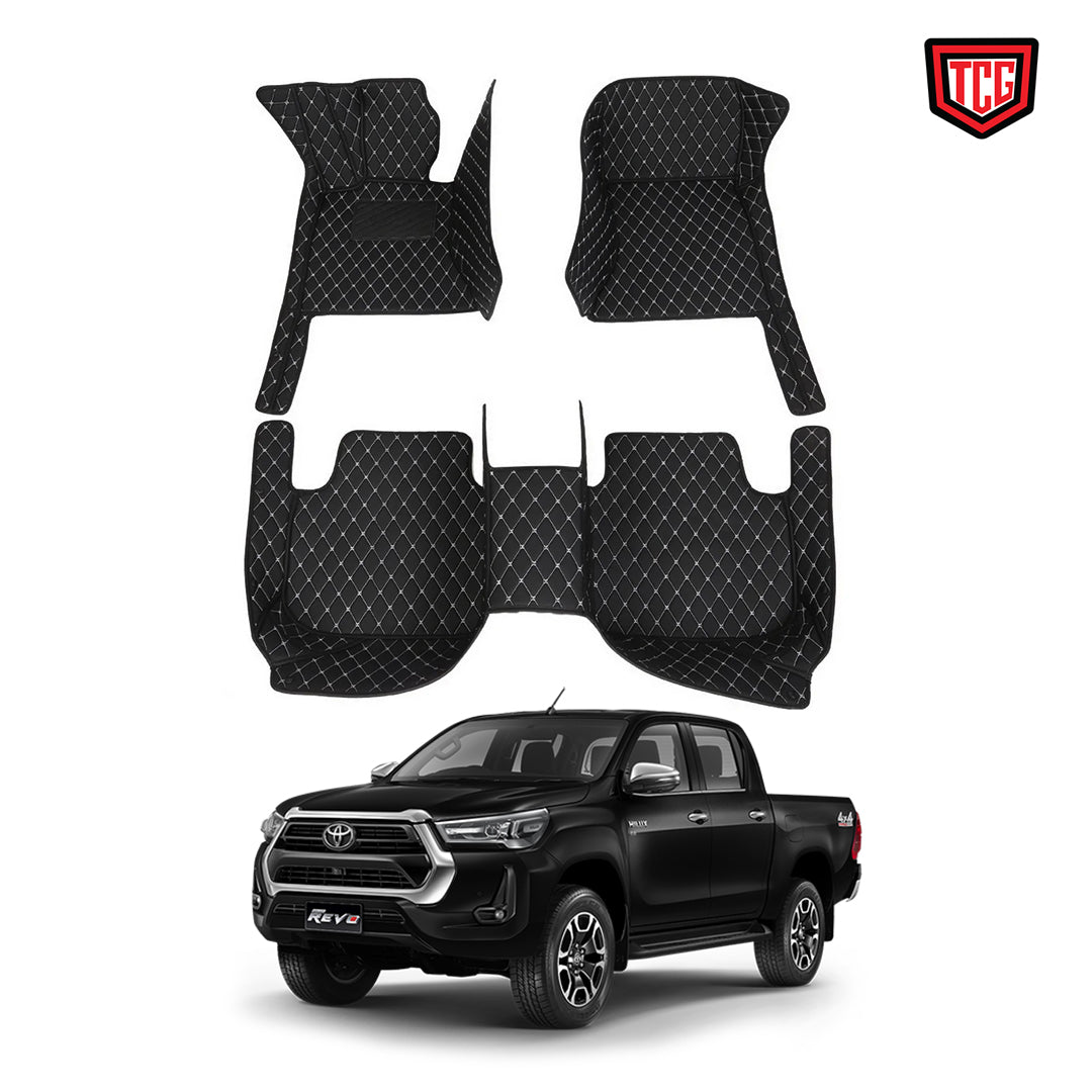 Car Floor Mat 7D Toyota Revo 2016-2020 Black Pvc Beige Stitch 03 Pcs / Set Standard Quality (China)