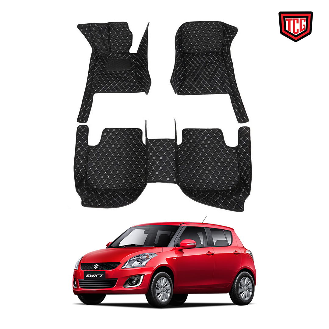 Car Floor Mat 7D Suzuki Swift 2018 Black Pvc Beige Stitch 03 Pcs / Set Standard Quality (China)