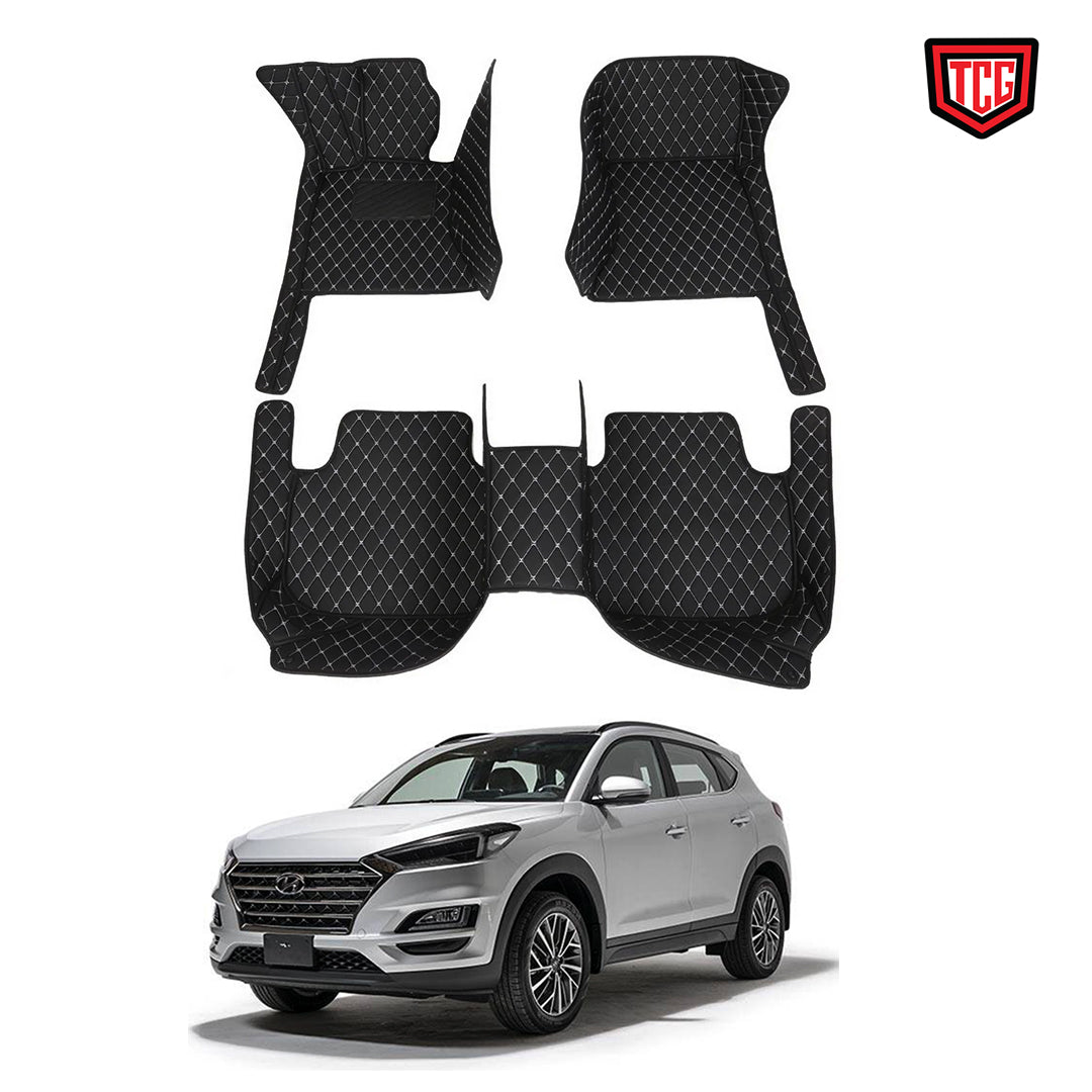 Car Floor Mat 7D Hyundai Tucson 2021 Black Pvc Beige Stitch 03 Pcs / Set Premium Quality (China)