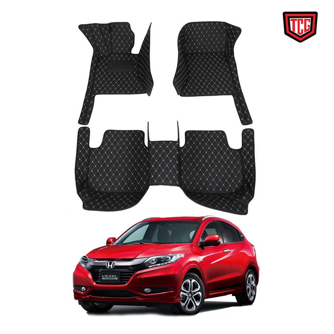 Car Floor Mat 7D Honda Vezel 2015 Black Pvc  Beige Stitch 03 Pcs / Set Standard Quality (China)