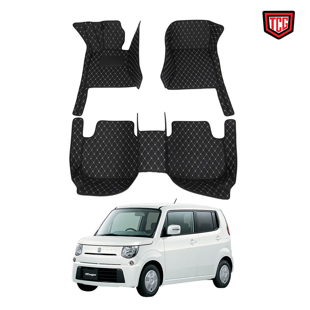 Car Floor Mat 7D Suzuki Wagon-R 2018 Black Pvc  Beige Stitch 03 Pcs / Set Standard Quality (China)