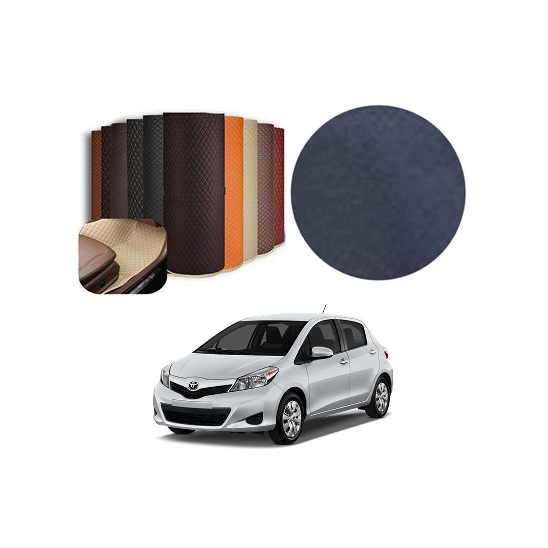 Car Floor Leather Type Rexene Matting Leather Type Design  Custom Fitting Toyota Vitz 2015 Black Standard Quality Beige Stitch