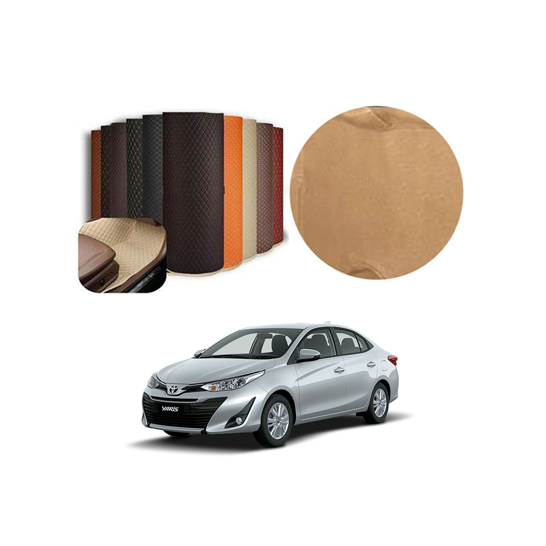 Car Floor Leather Type Rexene Matting Leather Type Design  Custom Fitting Toyota Yaris 2020  Beige Standard Quality Beige Stitch