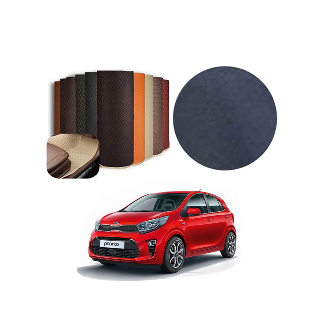 Car Floor Leather Type Rexene Matting Leather Type Design  Custom Fitting Kia Picanto 2020 Black Standard Quality Beige Stitch