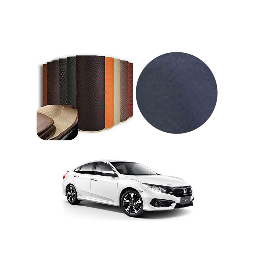 Car Floor Leather Type Rexene Matting Leather Type Design Custom Fitting Honda Civic 2016-2021 Black Standard Quality Beige Stitch