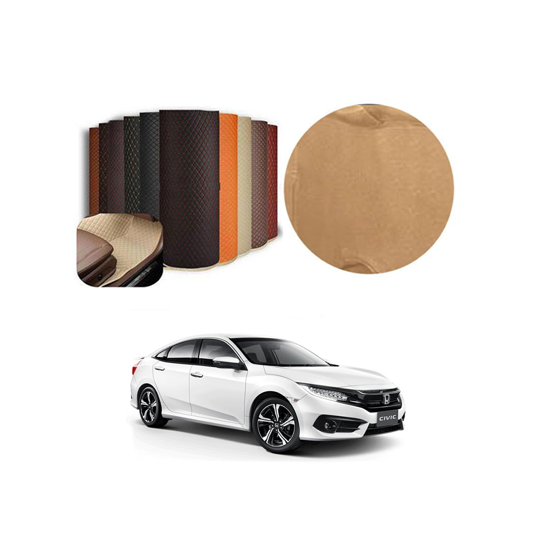 Car Floor Leather Type Rexene Matting Leather Type Design Custom Fitting Honda Civic 2016-2021 Beige Executive Quality Beige Stitch