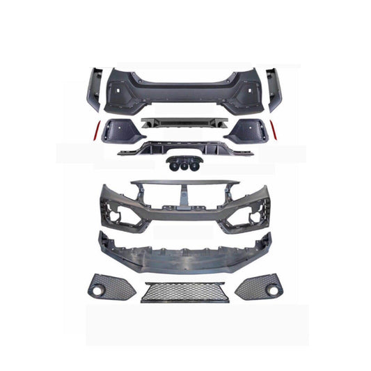 Body Kit Large Front + Back Sides Honda Civic 2016-2021 Type-R Design Plastic Material Without Light  18 Pcs/Set Not Painted (Taiwan)