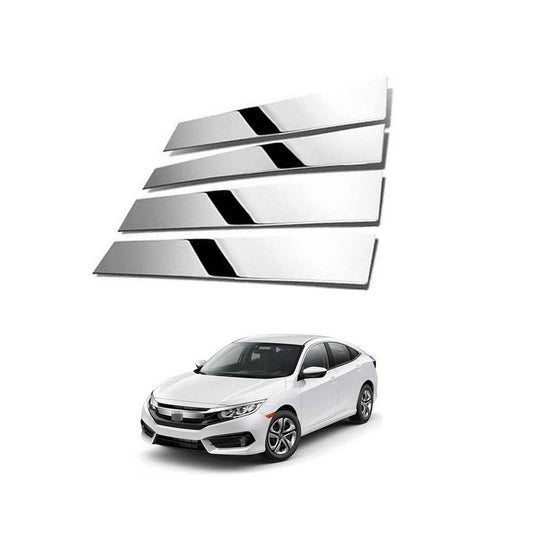 Chrome Door Outer Pillar Cover / Trims Steel Tape Type Fitting Honda Civic 2018 Chrome 04 Pcs/Set (China)