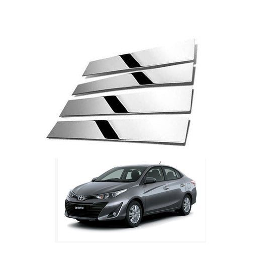 Chrome Door Outer Pillar Cover / Trims Steel Tape Type Fitting Toyota Yaris 2020  Chrome 04 Pcs/Set (China)