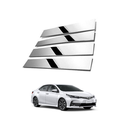 Chrome Door Outer Pillar Cover / Trims Steel Tape Type Fitting Toyota Corolla 2018 Chrome 04 Pcs/Set (China)