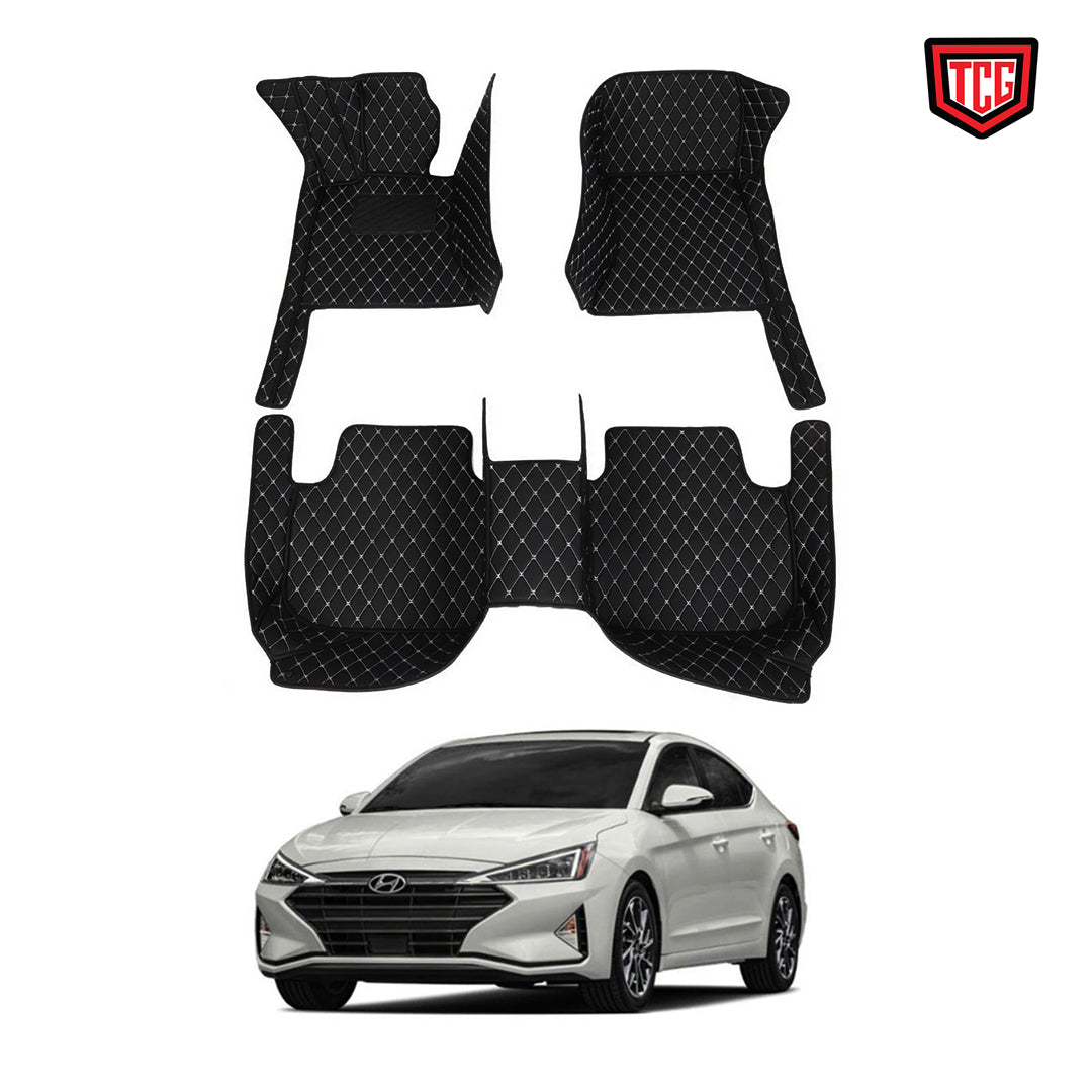 Car Floor Mat 7D Elantra 2021 Hyundai Black Pvc  Beige Stitch 03 Pcs / Set Premium Quality (China)