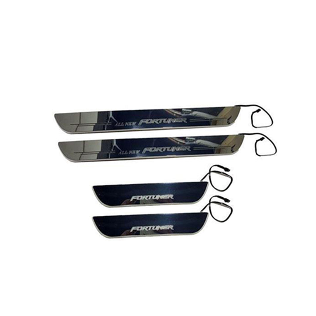 Car Door Sill Scuff Plate Protectors Ss Type W/Led Oem Fitting Toyota Fortuner 2021 Fortuner Logo White Led 04 Pcs/Set Black/Ss Colour (China)
