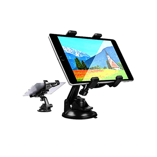 Car Tablet / Ipad Holder  Suction Cup Fitting Clump Type Design  Plastic Material Adjustable   Black Colour Box Pack (China)