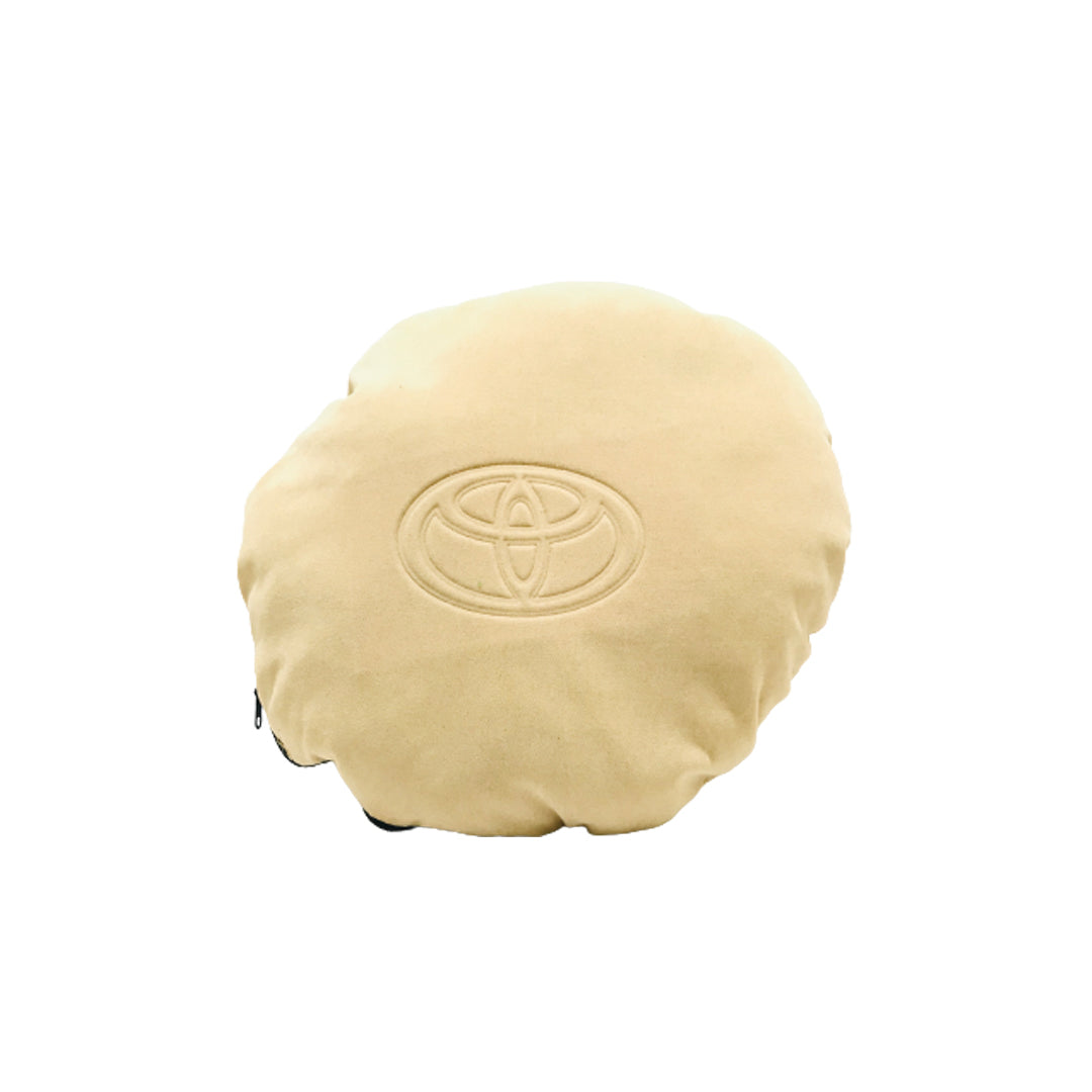 Car Back Rest Cushion Velvet Material Round Shape Toyota Logo Large Size Beige 01 Pc/Pack Poly Bag Pack (China)