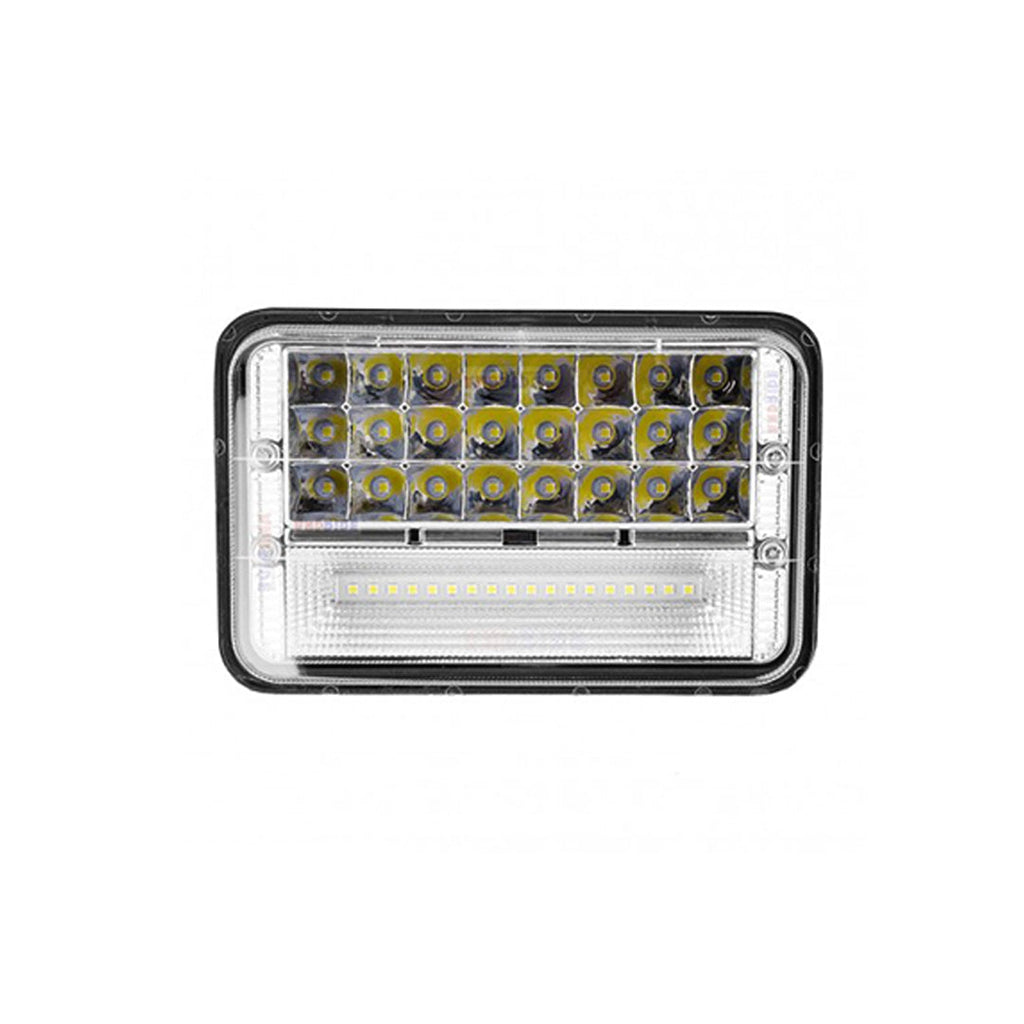 Jeep Led Projector Head Lamps Rectangle Shape 7"X5" W/Red Blue Emergency Light Clear Lens 144W 01 Pc/Set (China)