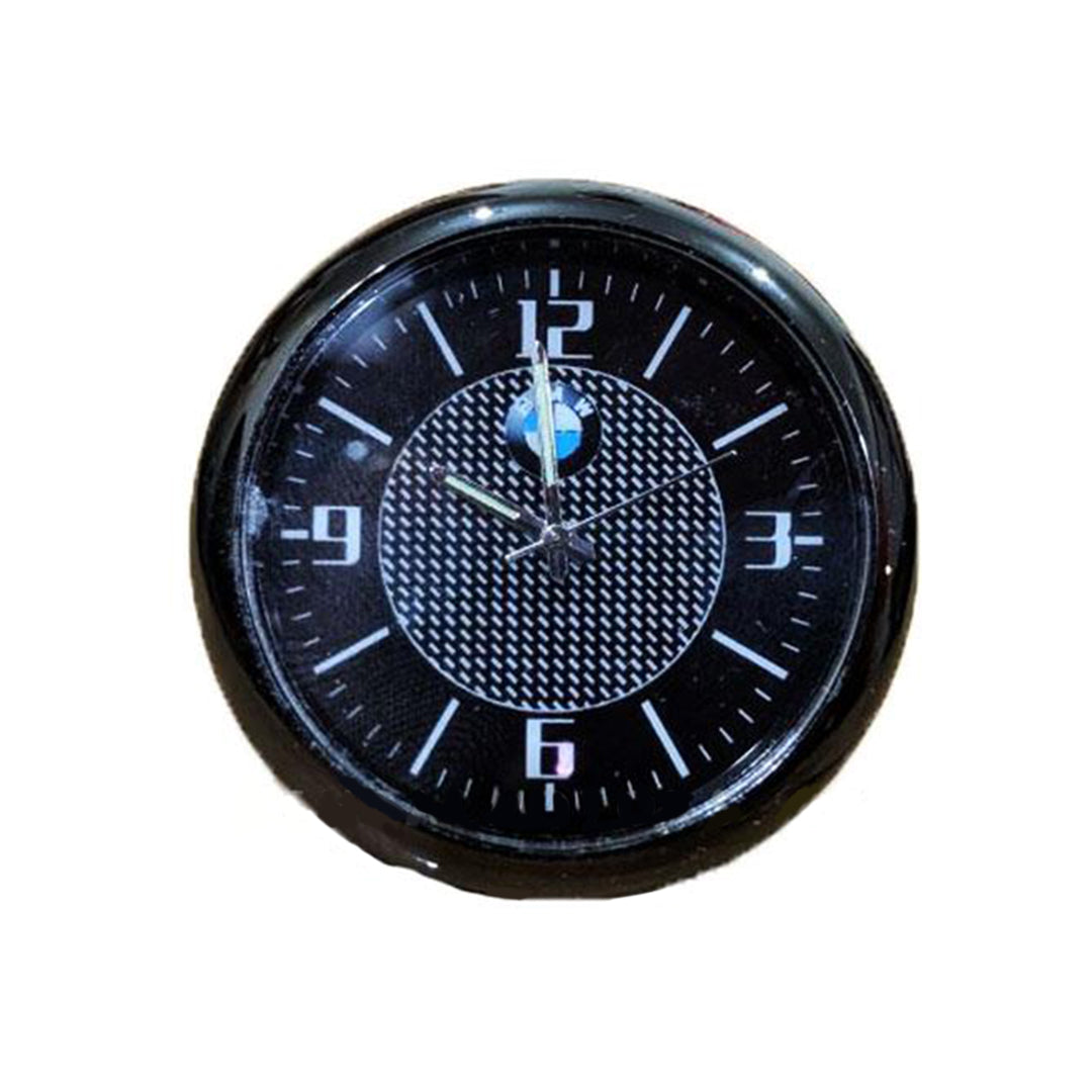 Car Clock  Round Shape Analogue Type  Metal Housing Bmw Logo  Dashboard Fitting Tape Type Fitting Black Housing Box Pack