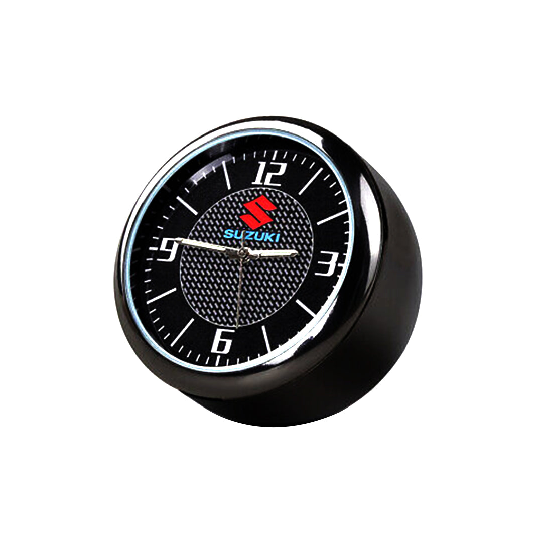 Car Clock Round Shape Analogue Type Metal Housing Suzuki Logo Dashboard Fitting Tape Type Fitting Black Housing Box Pack