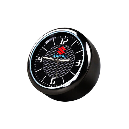 Car Clock  Round Shape Analogue Type  Metal Housing Suzuki Logo Dashboard Fitting Tape Type Fitting Black Housing Box Pack