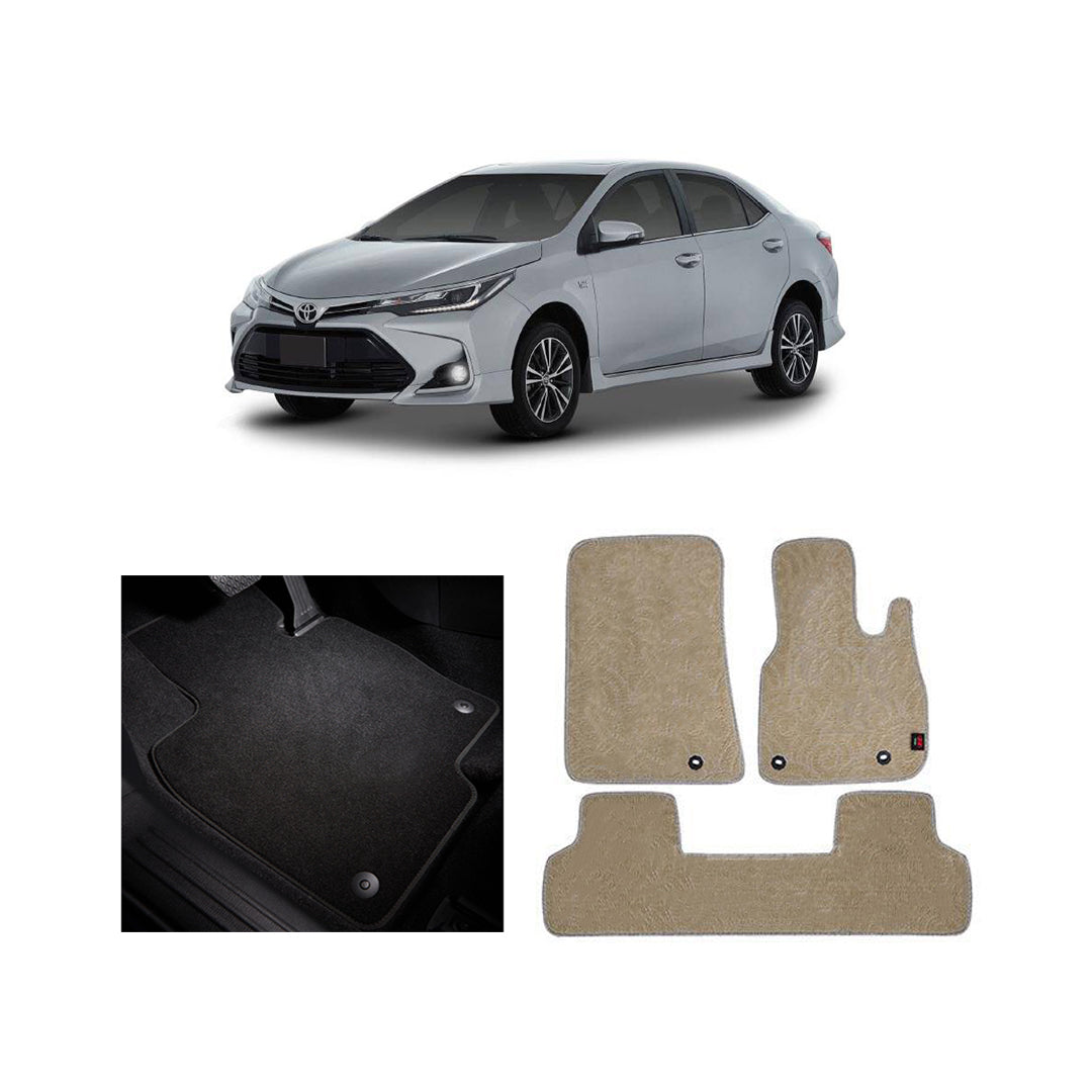 Car Floor Mat Executive Carpet Material  Oem Fitting Toyota Corolla 2014-2021 03 Pcs / Set Beige Poly Bag Pack  Corolla Logo