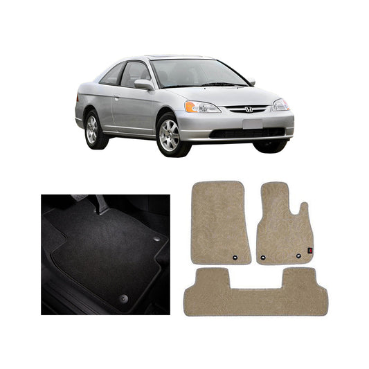 Car Floor Mat Executive Carpet Material  Oem Fitting Honda Civic 2005 03 Pcs / Set Beige Poly Bag Pack  Civic Logo