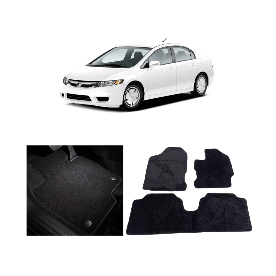 Car Floor Mat Executive Carpet Material Oem Fitting Honda Civic 2009 03 Pcs / Set Black Poly Bag Pack Civic Logo