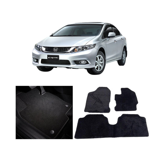 Car Floor Mat Executive Carpet Material  Oem Fitting Honda Civic 2012-2015 03 Pcs / Set Black Poly Bag Pack  Civic Logo