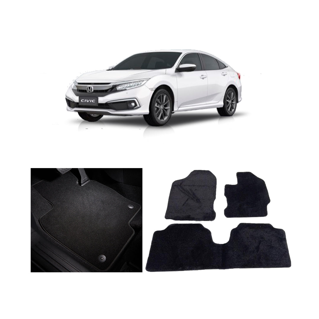 Car Floor Mat Executive Carpet Material  Oem Fitting Honda Civic 2016-2021 03 Pcs / Set Black Poly Bag Pack  Civic Logo