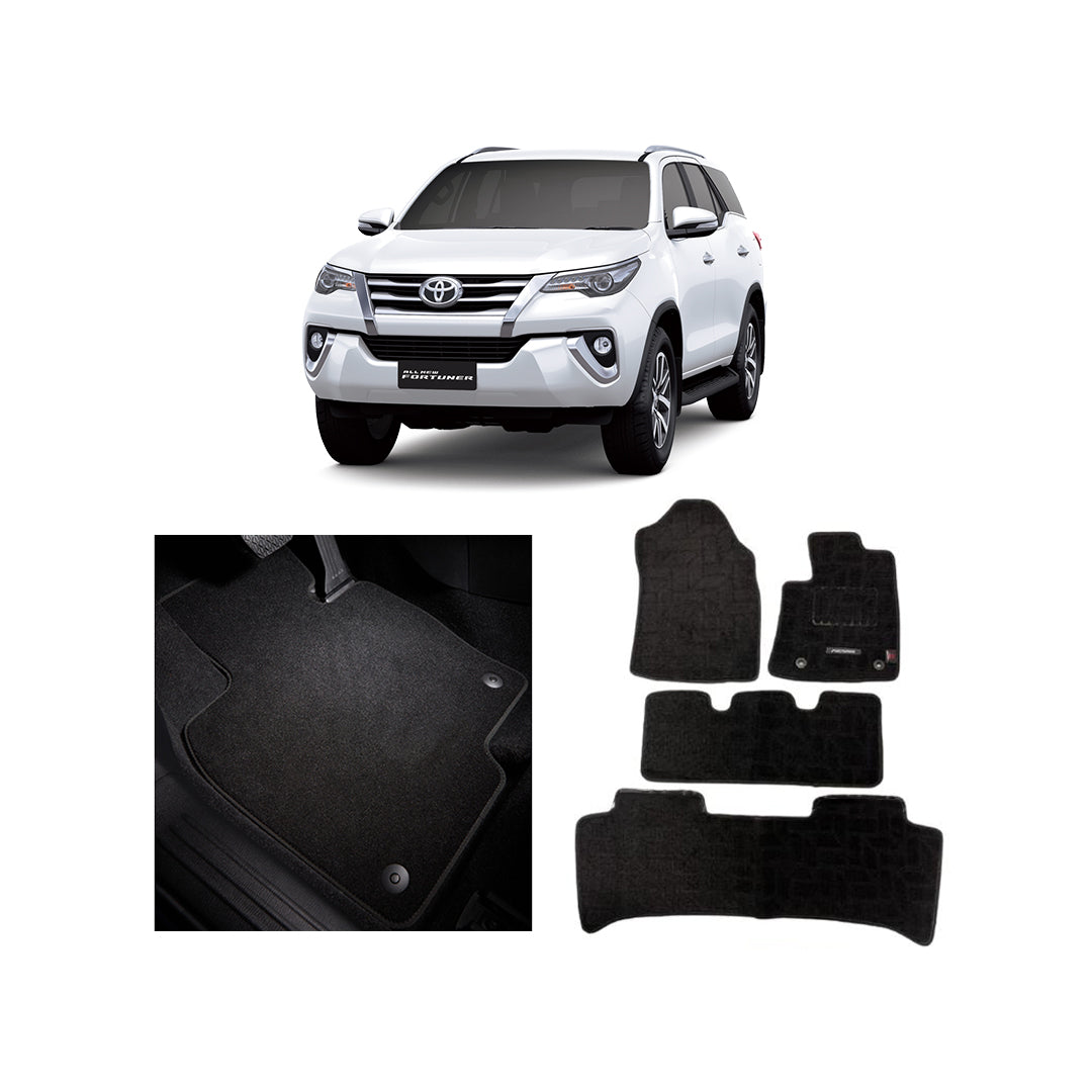 Car Floor Mat Executive Carpet Material  Oem Fitting Toyota Fortuner 2016-2020 04 Pcs/Set Black Poly Bag Pack  Fortuner Logo