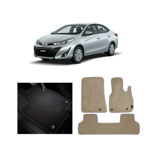 Car Floor Mat Executive Carpet Material  Oem Fitting Toyota Yaris 2020  03 Pcs / Set Beige Poly Bag Pack  Yaris Logo