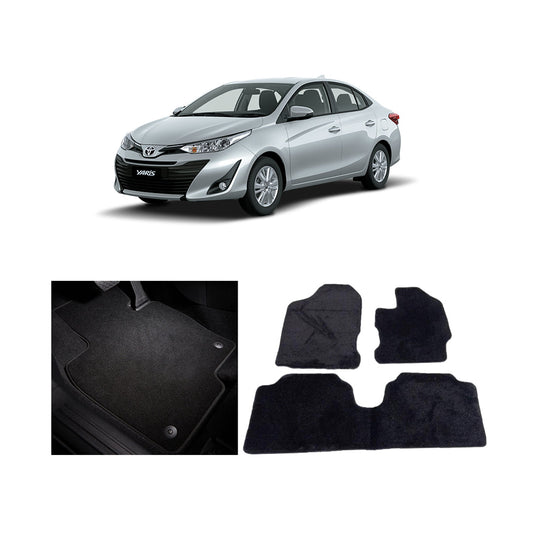 Car Floor Mat Executive Carpet Material  Oem Fitting Toyota Yaris 2020  03 Pcs / Set Black Poly Bag Pack  Yaris Logo