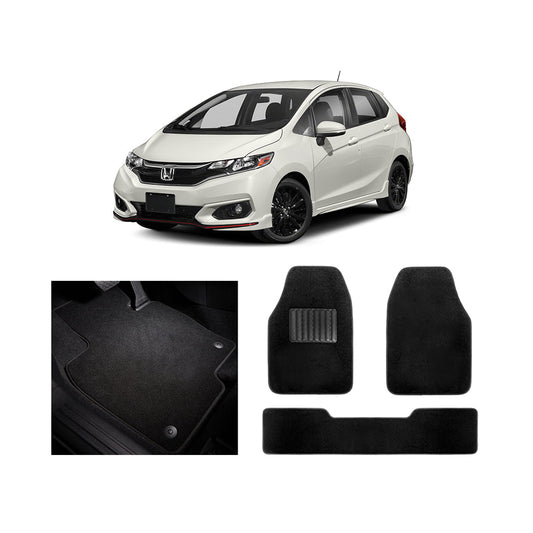 Car Floor Mat Luxury Carpet Material Oem Fitting Honda Fit 2014-2018 03 Pcs / Set Black Zipper Bag Pack