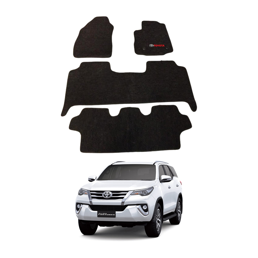 Car Floor Mat Luxury Carpet Material Oem Fitting Toyota Fortuner 2016-2020 04 Pcs/Set Black Zipper Bag Pack