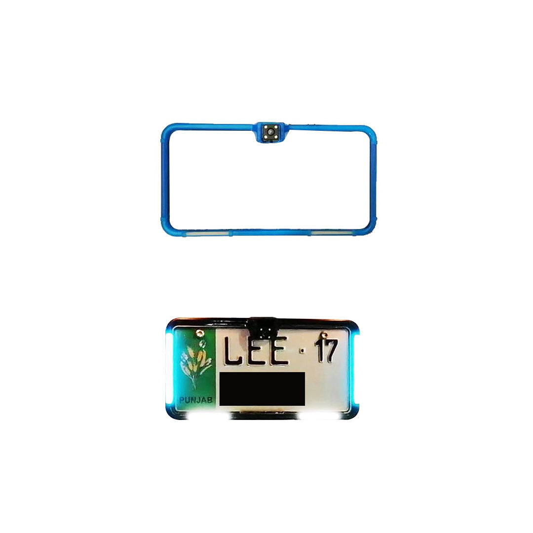 Car License Plate Frame/Holder Moulding Type  Plastic Material Rectangle Shape  With Led Universal Fitting Premium Quality Black 02 Pcs/Set Colour Box Pack