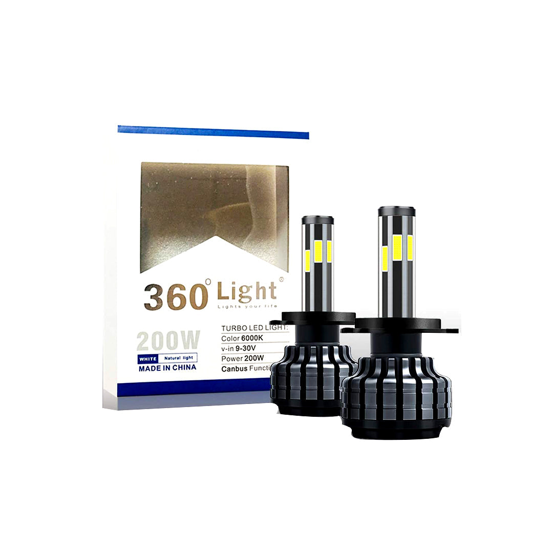 Car Led Head Light Bulbs 360 Light Cob H4 Ultra White Colour Box Pack (China) 200W