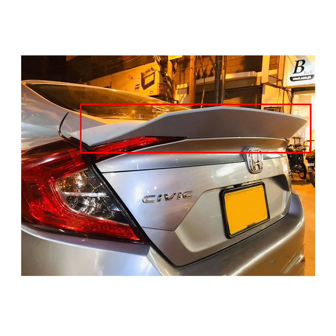 Car Spoiler Trunk Type Honda Civic 2018 Duck Tail Design Fgm Tape Type Fitting Large Size Solid White Colour