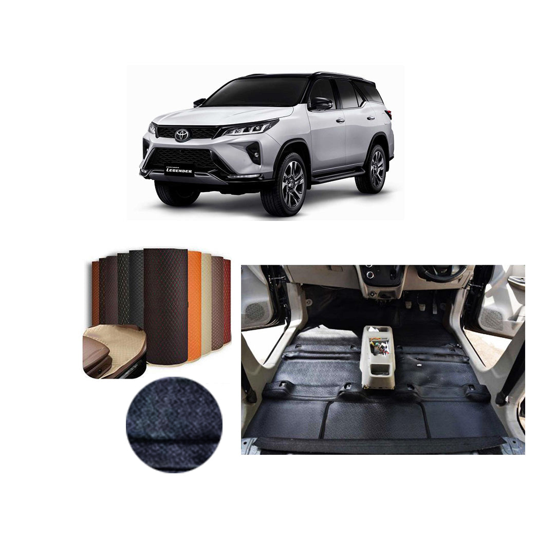 Car Floor Leather Type Rexene Matting Leather Type Design Custom Fitting Toyota Fortuner 2021 Black Executive Quality Beige Stitch