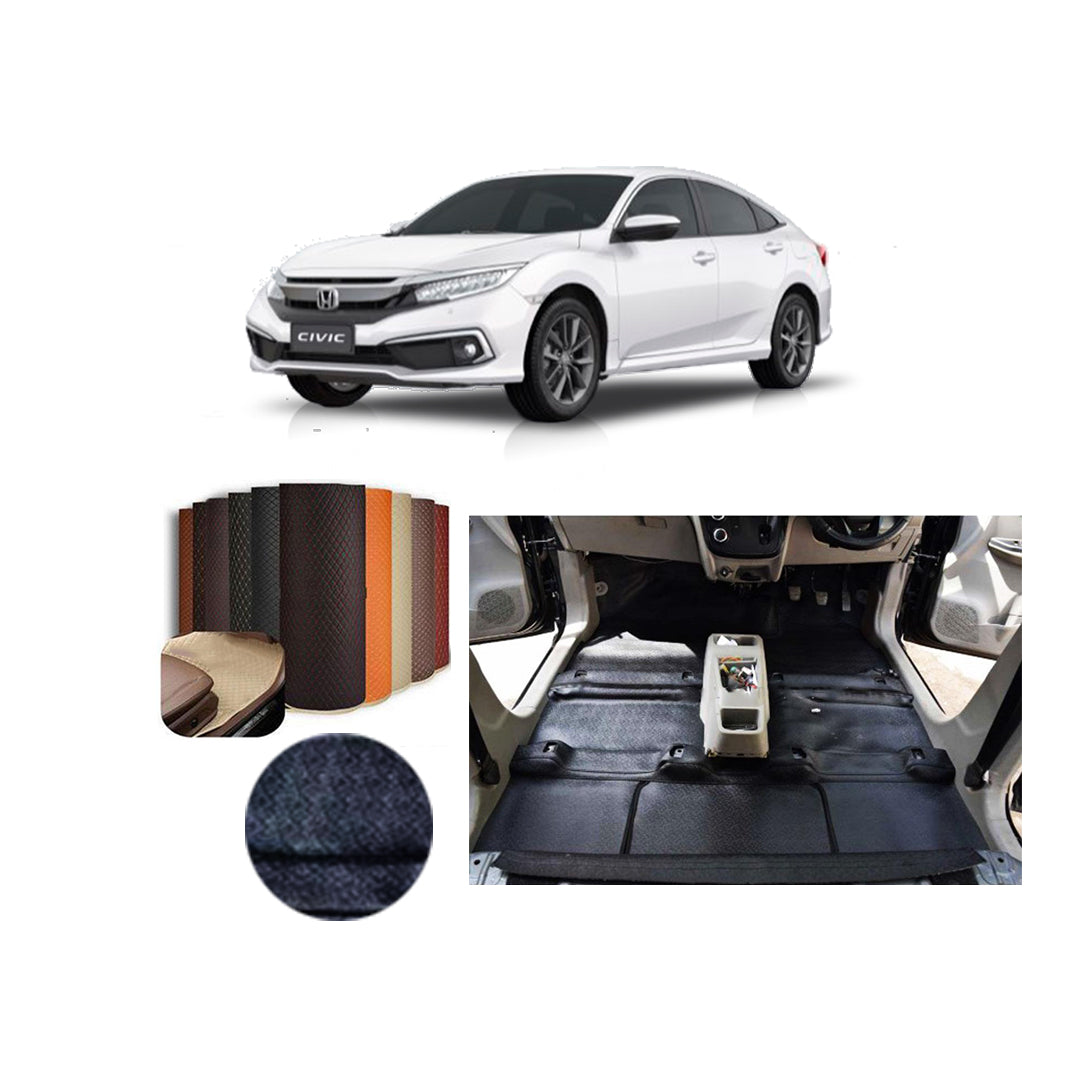 Car Floor Leather Type Rexene Matting Leather Type Design Custom Fitting Honda Civic 2016-2021 Black Executive Quality Beige Stitch