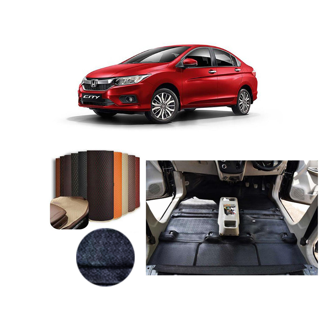 Car Floor Leather Type Rexene Matting Leather Type Design Custom Fitting Honda City 2021 Black Executive Quality Beige Stitch