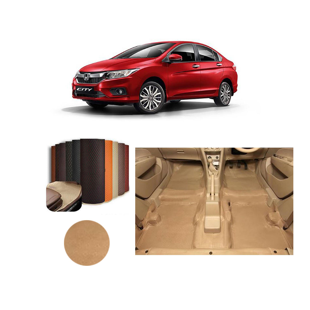 Car Floor Leather Type Rexene Matting Leather Type Design Custom Fitting Honda City 2021 Beige Executive Quality Beige Stitch
