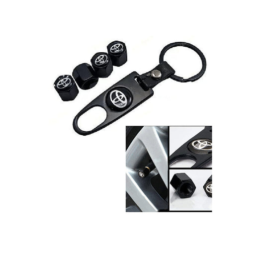 Car Tire Air Valve Decorative Caps Nut Design Metal Material Black Premium Quality 05 Pcs/Set Colour Box Pack (China) Toyota Logo W/Keychain