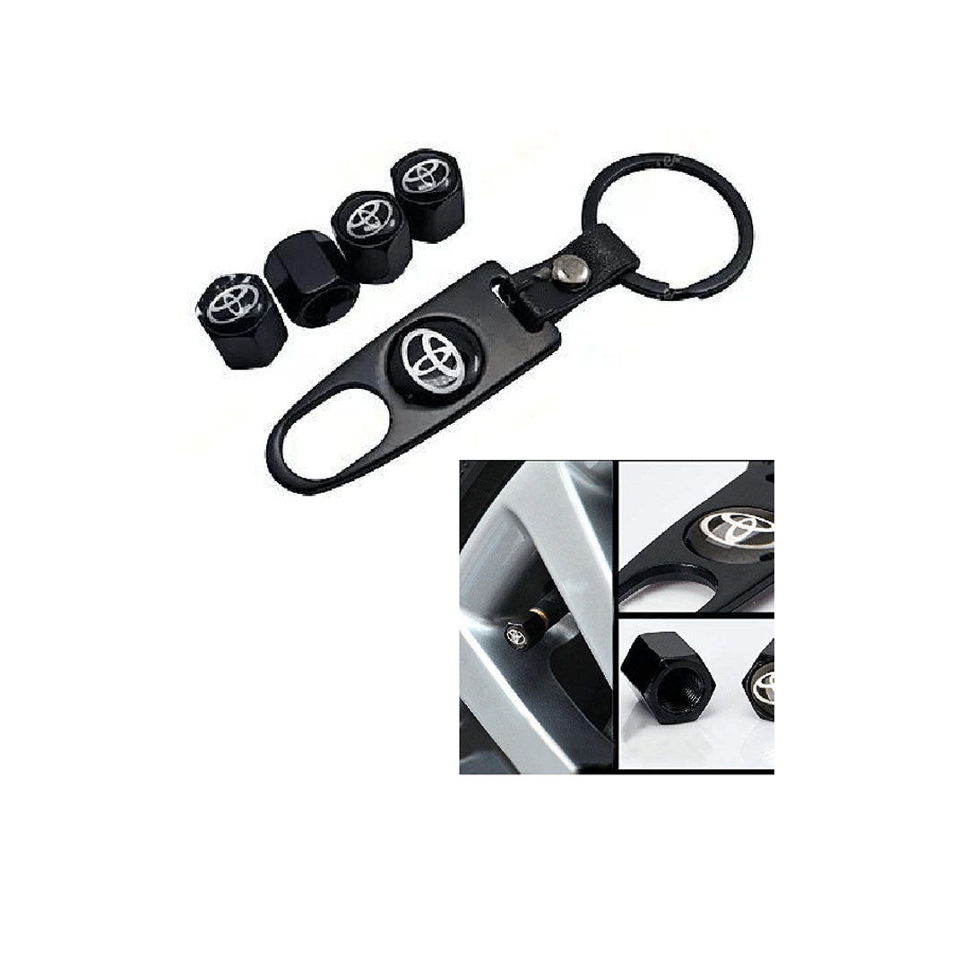 Car Tire Air Valve Decorative Caps Nut Design Metal Material Black Premium Quality 05 Pcs/Set Colour Box Pack (China) Toyota Logo W/Keychain