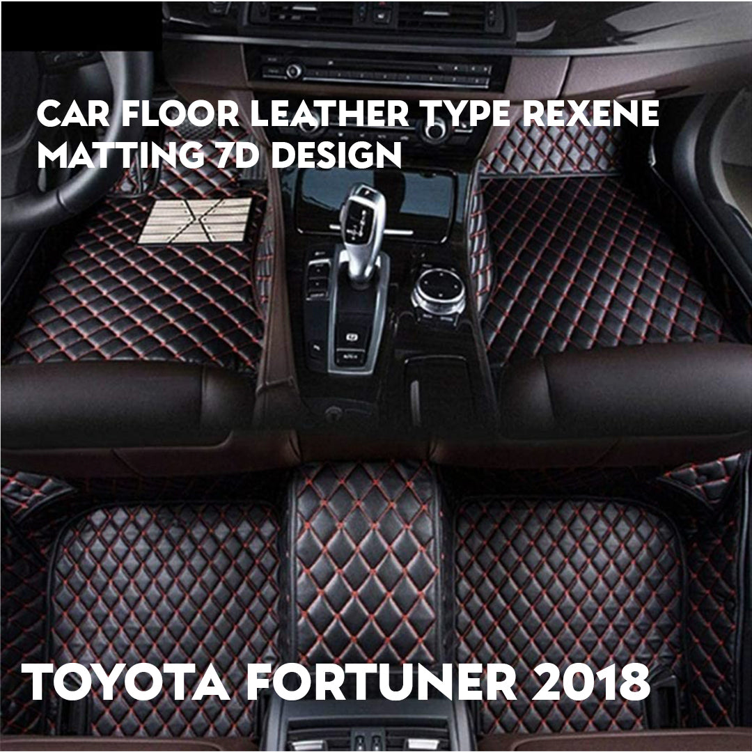 Car Floor Leather Type Rexene Matting 7D Design Custom Fitting Toyota Fortuner 2018 Black Executive Quality Red Stitch