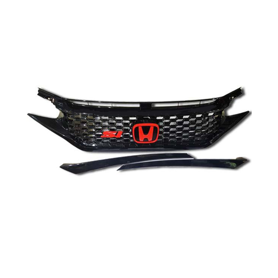 Front Grill Upper/Sports Type Honey Comb Design Honda Civic 2016-2021 With Logo 03 Pcs / Set  Gloss Black (China)