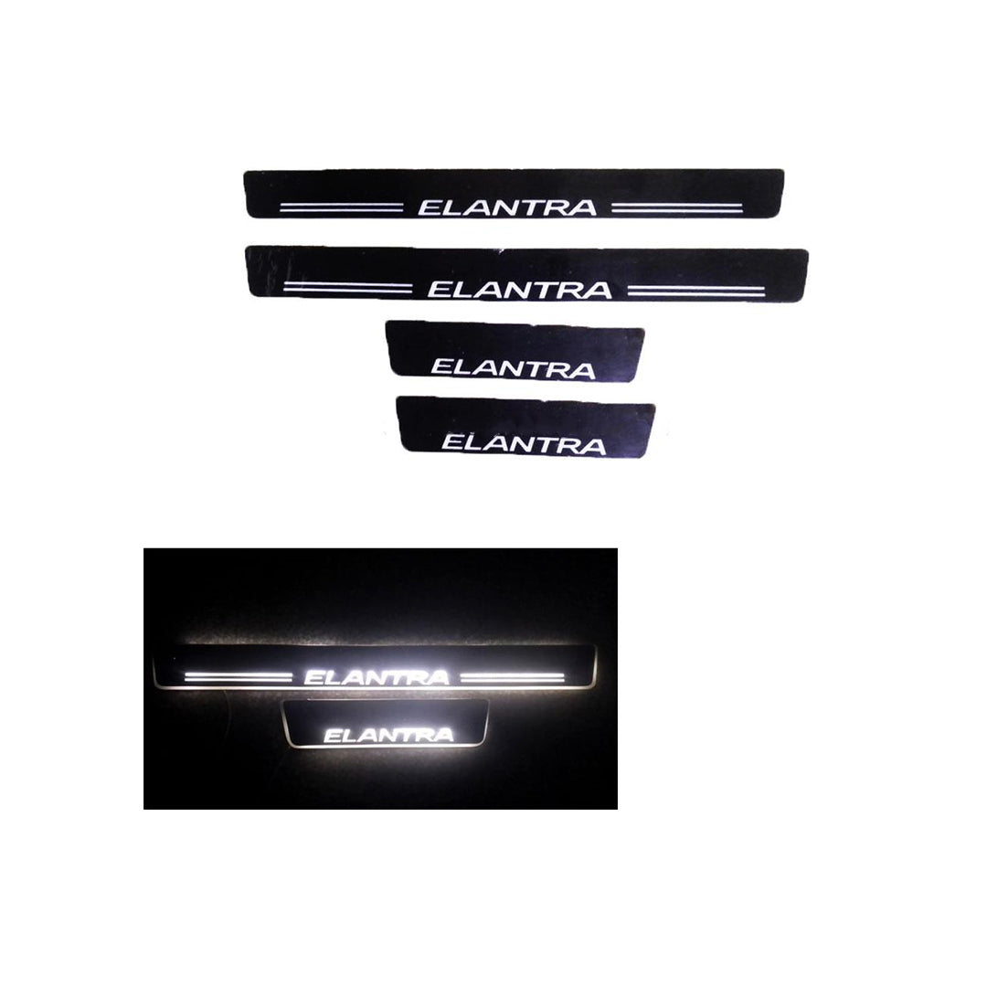 Car Door Sill Scuff Plate Protectors  3D Glass W/Led  Oem Fitting Hyundai Elantra 2021 Elantra Logo White Led   04 Pcs/Set Grey (China)