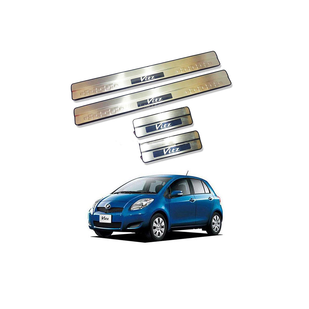 Car Door Sill Scuff Plate Protectors Ss Type W/Led Oem Fitting Toyota Vitz 2018 Vitz Logo White Led 04 Pcs/Set Ss Colour (China)