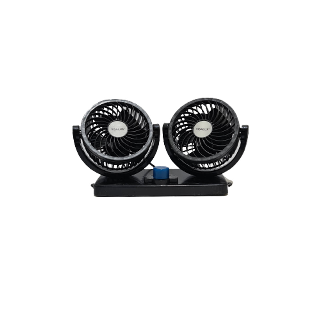 Car Fan Double Head 4" Plastic Housing Black Housing W/Rotating Function Double Speed Portable Fitting Colour Box Pack Fy-1900 (China)