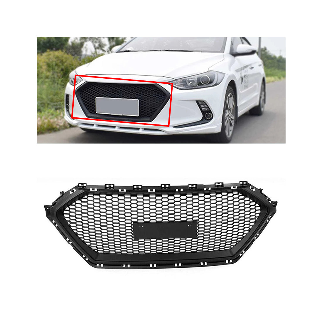 Front Grill Upper/Sports Type Honey Comb Design Hyundai Elantra 2021 With Logo 03 Pcs / Set  Gloss Black (China)