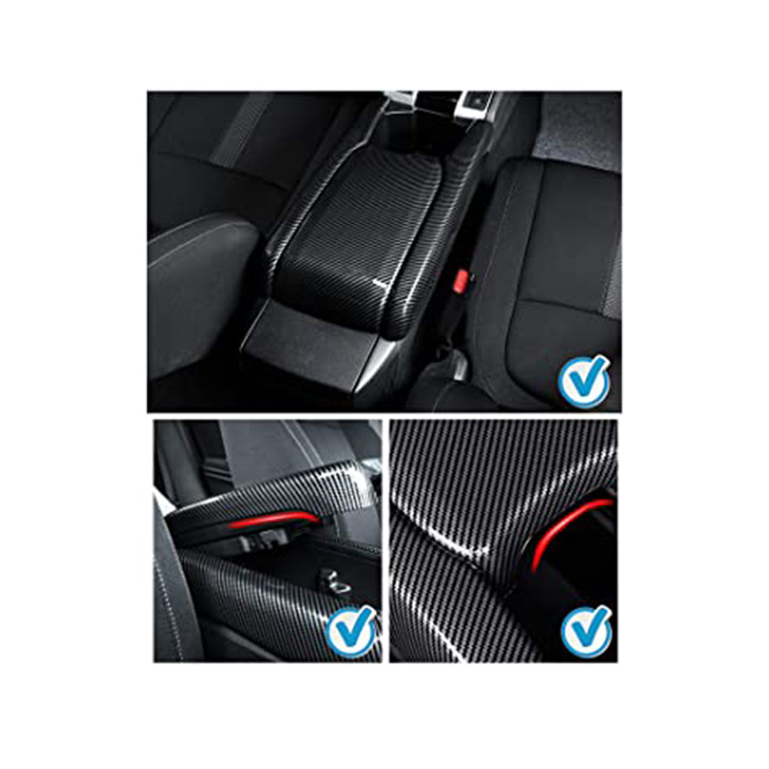 Chrome Centre Console Cover + Trim Set Plastic Tape Type Fitting Honda Civic 2018 Black/Carbon 03 Pcs / Set (China)
