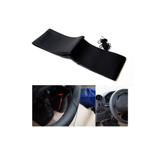 Car Steering Wheel Cover Stitch Type Pvc/Leather Material  Leather Design Black Universal Fitting Poly Bag Pack  (China)