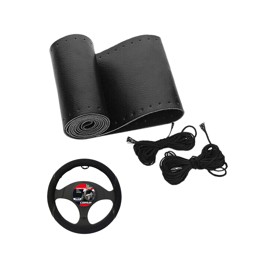 Car Steering Wheel Cover Stitch Type Pvc/Leather Material Leather Design Black Universal Fitting Bulk Pack Hand Stitched